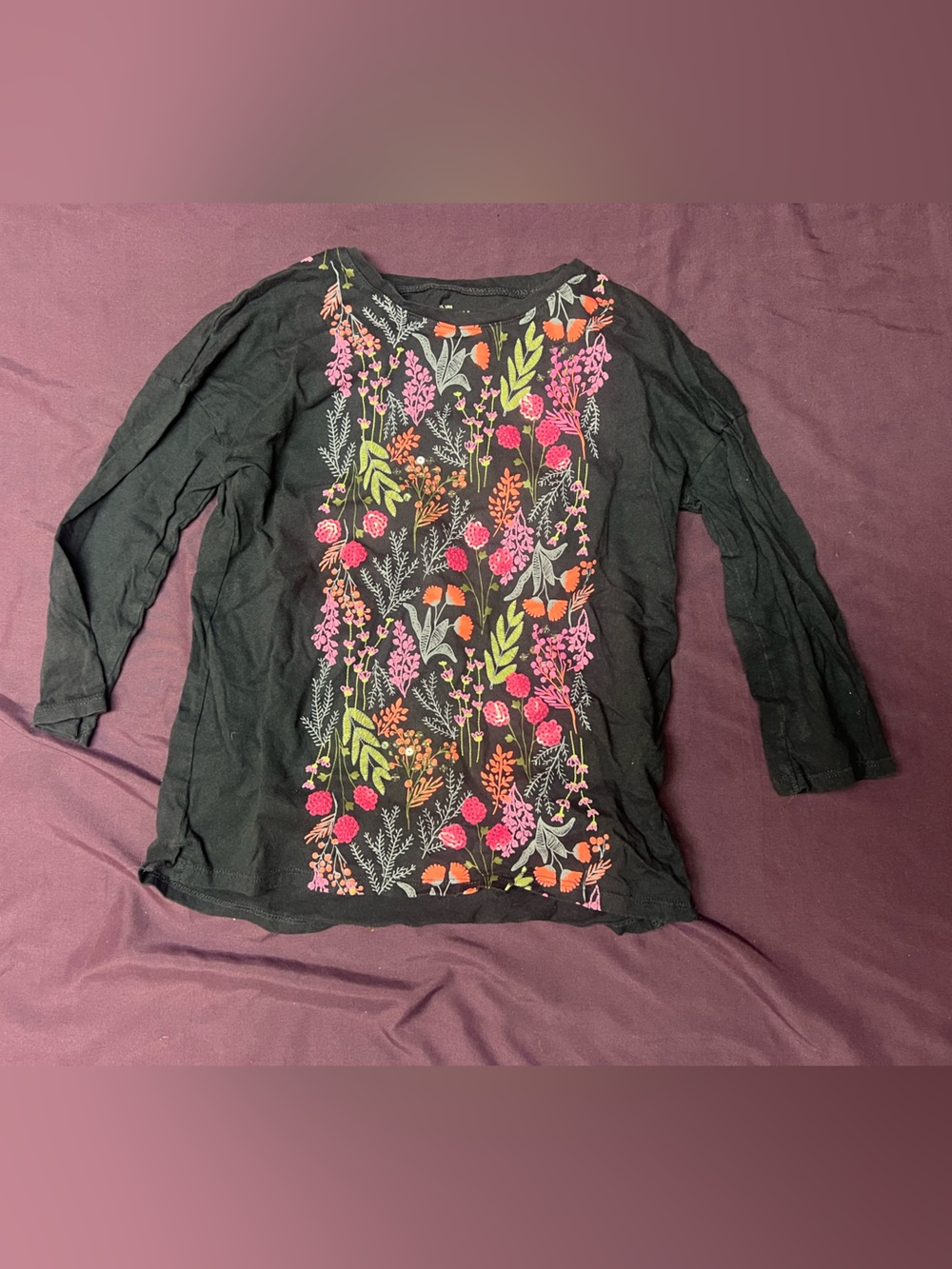 OshKosh B'gosh Black Long Sleeve Top with Pink & Orange Floral Embroidery